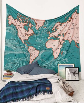 【台灣現貨】北歐風小清新掛毯掛布 世界地圖 復古地圖 藍色海洋 歐美 牆面裝飾 簡約 掛布 背景布 掛飾