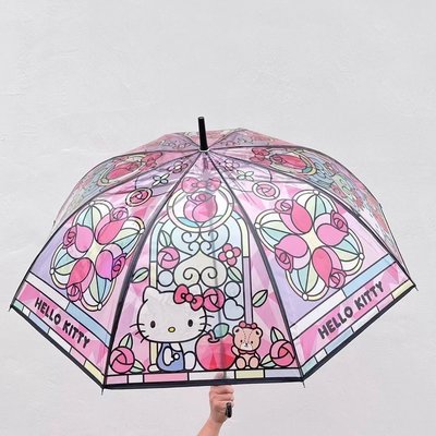 現貨小書同款Hello Kitty玻璃彩繪雨傘長柄加厚抗風ins超級好看KT傘簡約