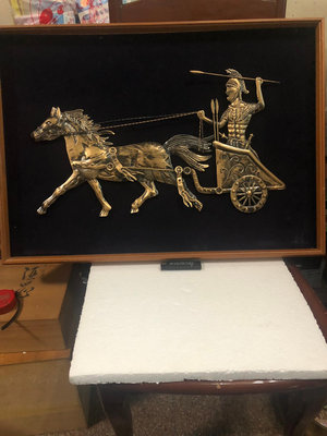 二手 #粉絲# 日本掛框，品相完整，鐵皮做的斯巴達勇士騎馬車去 古玩 擺件 老物件【國玉之鄉】