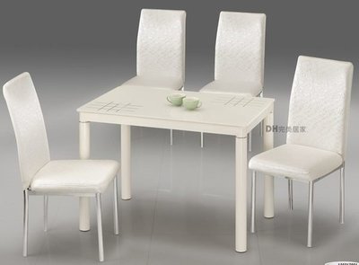 【DH】貨號Q106《米兒斯》3.3尺強化玻璃造型餐桌/皮革白色餐椅˙質感一流˙主要地區免運