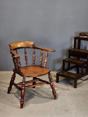 稀有!收藏級! 19世紀 英國 百年 手工 全實木 船長 溫莎椅 古董椅 木椅 ch1004【卡卡頌  歐洲古董】✬