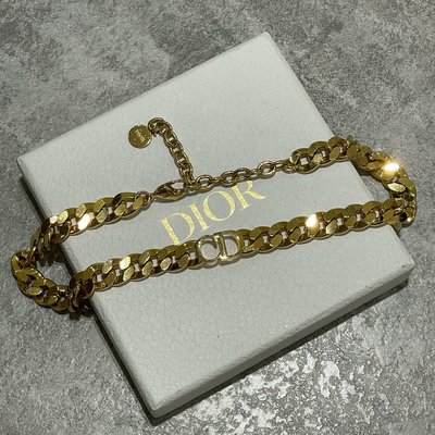 Christian Dior CD粗鏈金色項鍊 頸圈 《精品女王全新&amp;二手》