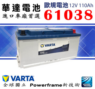 全動力-新華達 VARTA 61038 (12V110Ah) 歐規電池 60044 加強版 汽車電池 保時捷 奧迪適用