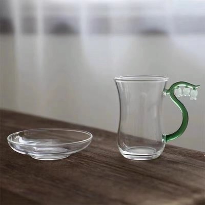 日式鈴蘭花玻璃杯咖啡杯茶杯耐熱耐高溫玻璃水杯手工鈴蘭杯子帶碟