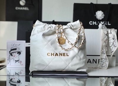 『RP精品』Chanel 香奈兒 新款 22Bag手袋 白色 金扣 小號 側肩背包 垃圾袋