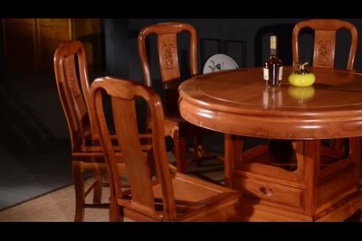 倉庫現貨出貨紅木餐桌圓桌家用花梨木新中式全實木圓臺餐桌椅組合客廳原木家具