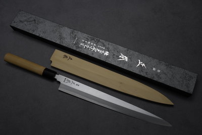 💖 正本 💖【青二鋼 柳刃 27cm 栗形朴木柄 (含鞘)】日本製  廚房刀具 八煌刃物