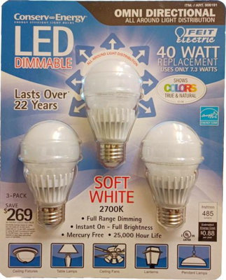 【FEIT】LED 7.3W 球型燈泡 485流明 暖白光 E27 2700K 全電壓 3入裝 可調光110V