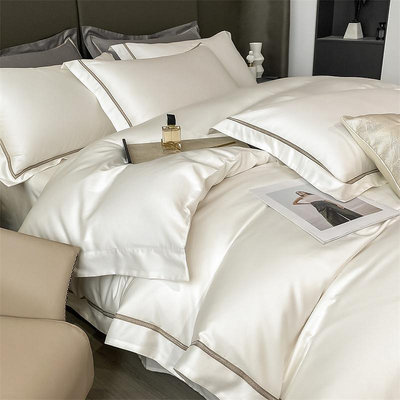 甜覓居家包四件組 緞面雙人床包 白色床包 絲綢 單人 雙人床罩 高檔民宿床包組
