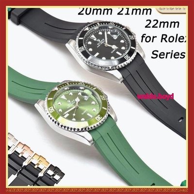 現貨熱銷-限時特賣橡膠錶帶適用於手錶配件 20Mm 21Mm 22Mm 適用於勞力士水鬼王橡皮筋明仕系列20Mm 21M