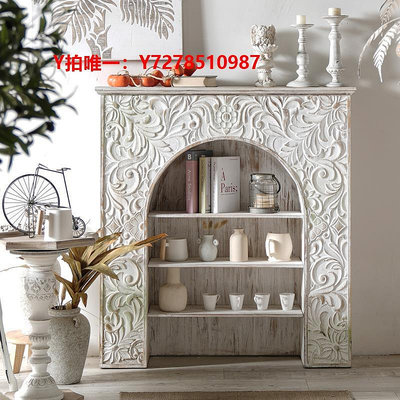 壁爐壁爐裝飾柜家用客廳法式玄關柜白色歐式復古實木雕花置物架收納柜