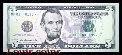 【Louis Coins】B1469-USA 2013美國紙幣(美金補號鈔)5 Dollars(1292)