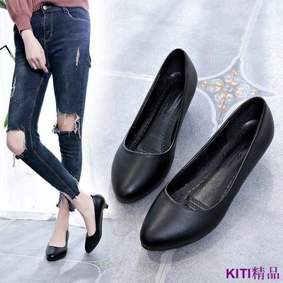 KITI精品4種款式��大尺碼35-41號��工作鞋 女鞋子 韓國春夏季新款單鞋 大碼簡約粗跟學生淺口圓頭低跟高跟平底鞋 工作