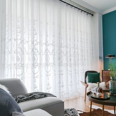 北歐風格紗簾白色窗紗簡約繡花客廳窗簾2021年新款歐式刺繡臥室薄
