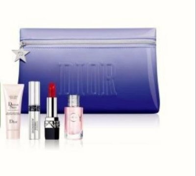 Dior 迪奧 藍星唇膏 色號 999+超級夢幻美肌萃 + 睫毛膏 + JOY 香氛 +漸層紫色化妝包 旅行組
