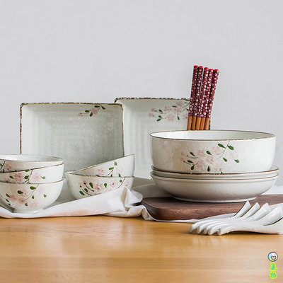 【熱賣下殺價】日式櫻花6人26件套裝陶瓷餐具家用盤子碗碟套裝碗盤組合
