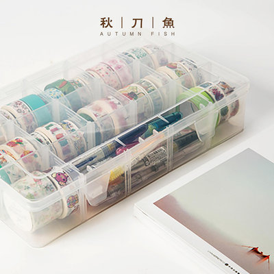秋刀魚手帳配件 膠帶盒 手帳文具收納盒箱簡約透明塑料盒配件盒