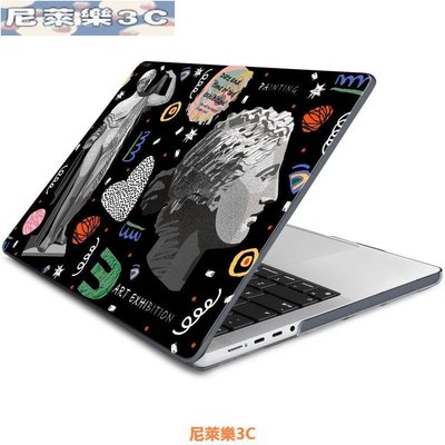 （尼萊樂3C）新款 大衛藝術 光面水晶黑色彩繪殼  適用MacBook Pro Air 13 14英吋 M1 M2芯片