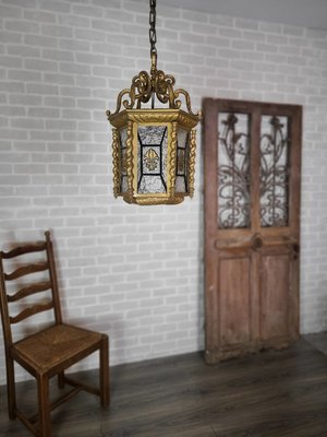 【卡卡頌  歐洲古董】獨一無二! 西班牙老件 全手工 手繪 鑲嵌玻璃 鑄鐵 個性 手工燈 吊燈  l0372 ✬
