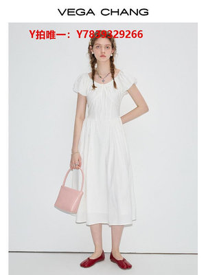 連衣裙VEGA CHANG氣質連衣裙年夏季新款高級感顯瘦小眾袖長裙子