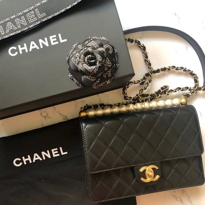 【二寶媽】Chanel 全新 真品 珍珠款 珍珠包 AS0585 黑色斜背包 附紙袋盒子購證正本 聖誕包裝 保卡29開頭
