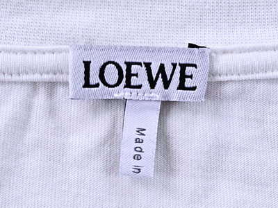 LOEWE 黑灰格紋刺繡logo 棉質 白色 短袖T恤 (XL) (一元起標 無底價)
