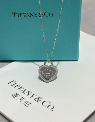 Tiffany 18k白金心形鑲鉆項鍊 鍊長41cm 成色很