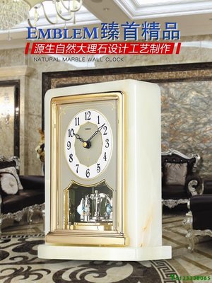 特賣-精工創意歐式大座鐘大理石美式復古家居轉臺裝飾臺鐘表擺件AHW465