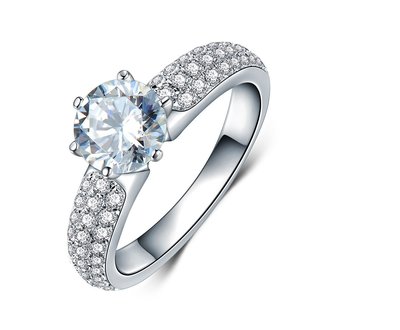 特價出清鑽戒1克拉 求婚 結婚高仿真鑽石手飾 歐美豪華高檔微鑲純銀戒指   FOREVER鑽寶