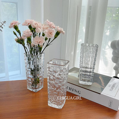 復古小花瓶ins風擺件客廳插花北歐創意水晶透明玻璃瓶水培裝飾品~訂金