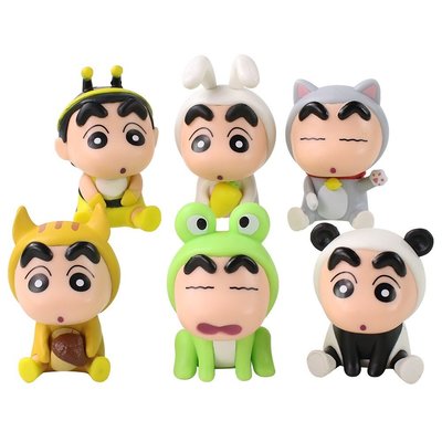 6件/套動漫人物日本汽車裝飾蠟筆小新卡哇伊娃娃裝飾可愛玩具禮物cos動物青蛙蜜蜂可愛套裝玩具