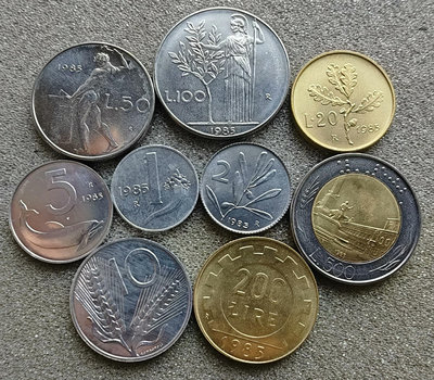【二手】 意大利硬幣1985年1-500里拉9套BU1413 錢幣 硬幣 紀念幣【明月軒】