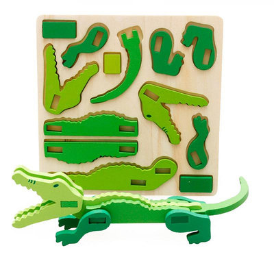 兒童趣味木質3D動物立體拼圖 木丸子手工模型 兒童積木玩具
