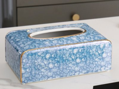 歐美進口 時尚藍色大理石紋陶瓷面紙盒 簡約歐風金邊紙巾收納盒 抽紙盒面紙盒衛生紙盒遙控器盒居家餐廳擺件禮物