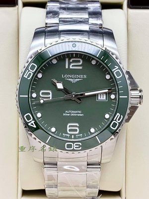 重序名錶 LONGINES 浪琴 康卡斯潛水系列 水鬼 浪鬼 綠色陶瓷圈 41mm 自動上鍊腕錶 台灣公司貨
