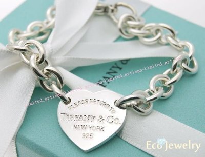 《Eco-jewelry》【Tiffany&amp;Co】 稀有款 橫式愛心牌三排刻字粗圈手鍊 純銀925粗手鍊~專櫃真品已送洗