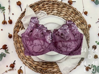 【Mia Shop】香奈兒紫色大尺碼內衣 34~48D.E.F.G.H大罩杯 全罩深罩調整型 加大尺碼 台灣製造
