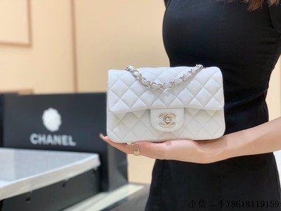 二手 Chanel CF20大mini Classic flap bag A01116羊皮白色