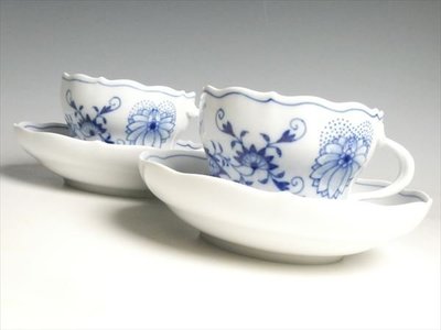 * JAZZ 棧 * 德國麥森Meissen 手繪藍洋蔥系列咖啡杯盤組一對一級典藏品