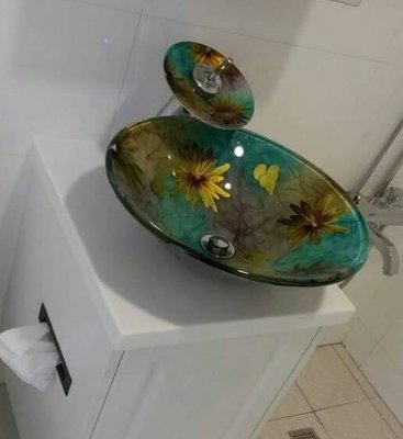 FUO衛浴:45x45公分 彩繪工藝 藝術強化玻璃碗公盆 (BW1412)特價一組!