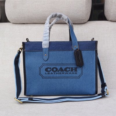【九妹精品】COACH 88243 新款藍色帆布手提包 斜跨包 子母包 女包 側背包 購物袋