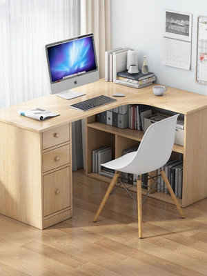 電腦臺式桌轉角書桌書架組合一體簡約家用臥室學習桌寫字桌子