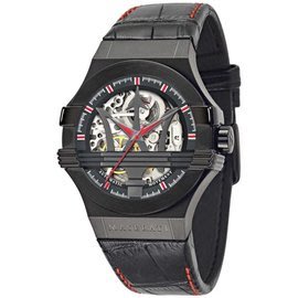 瑪莎拉蒂MASERATI-R8821108010-經典黑色機械錶，9.5成新，原價$28800元，二手價$6999元