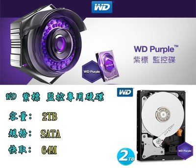 【瑞華】WD 紫標 影音AV監控專用硬碟 2TB 2000G 監視器 類比/數位 DVR 監控主機專用 3年保 實體店面
