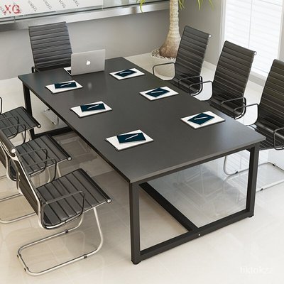健基小型簡易黑色會議桌長桌長方形簡約現代4人6人-10人2米大辦公桌子