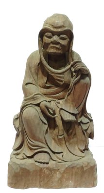 台灣古董木雕神像 ，長眉尊者/長眉羅漢/（十八羅漢之首-長眉尊者）/一呎三 ，牛樟木雕白身,木頭極佳 /開門大器