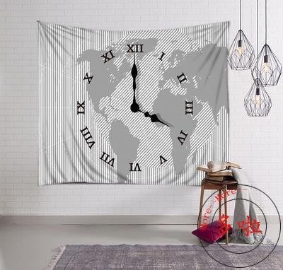 熱銷 #新款上架#精選熱賣款簡約世界地圖掛布北歐美ins掛布時鐘墻面背景裝飾畫布掛毯沙灘巾-