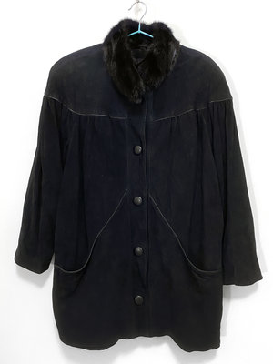 BALLY Vintage 復古 黑色 真皮 麂皮 貂毛領 皮衣 外套