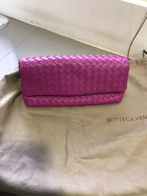 Bottega Veneta BV桃紅色編織手拿包 化妝包 晚宴包