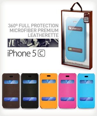 【愛瘋潮】免運 JisonCase Apple iPhone 5C 專用 超纖左翻吸盤雙視窗皮套 保護套
